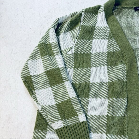 Soho Apparel Green Check Plaid Cardigan Sweater 3XL Open Front - Picture 3 of 7